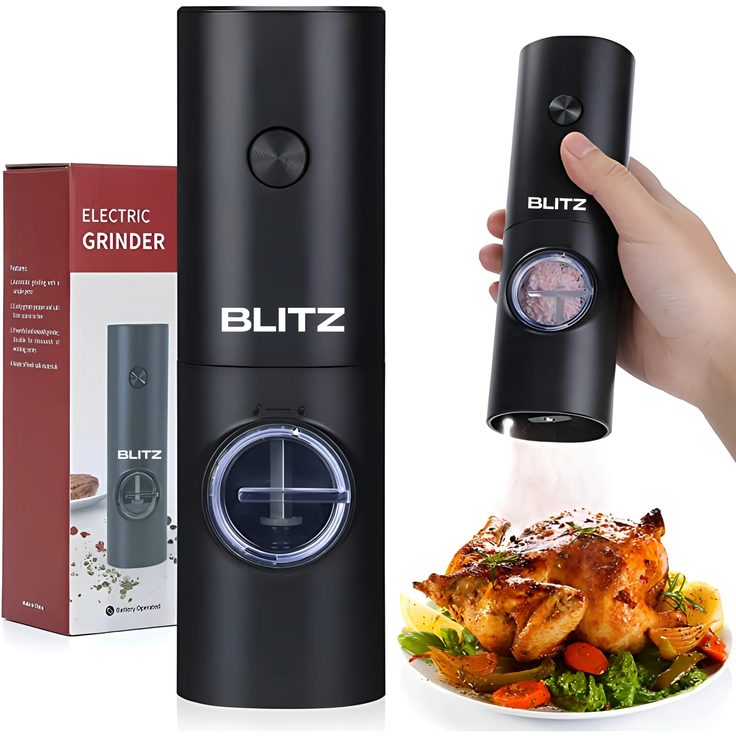 Blitz® - 5en1 Moulin à Épices Électrique Multifonction Rechargeable avec Lumière LED (2 pcs)