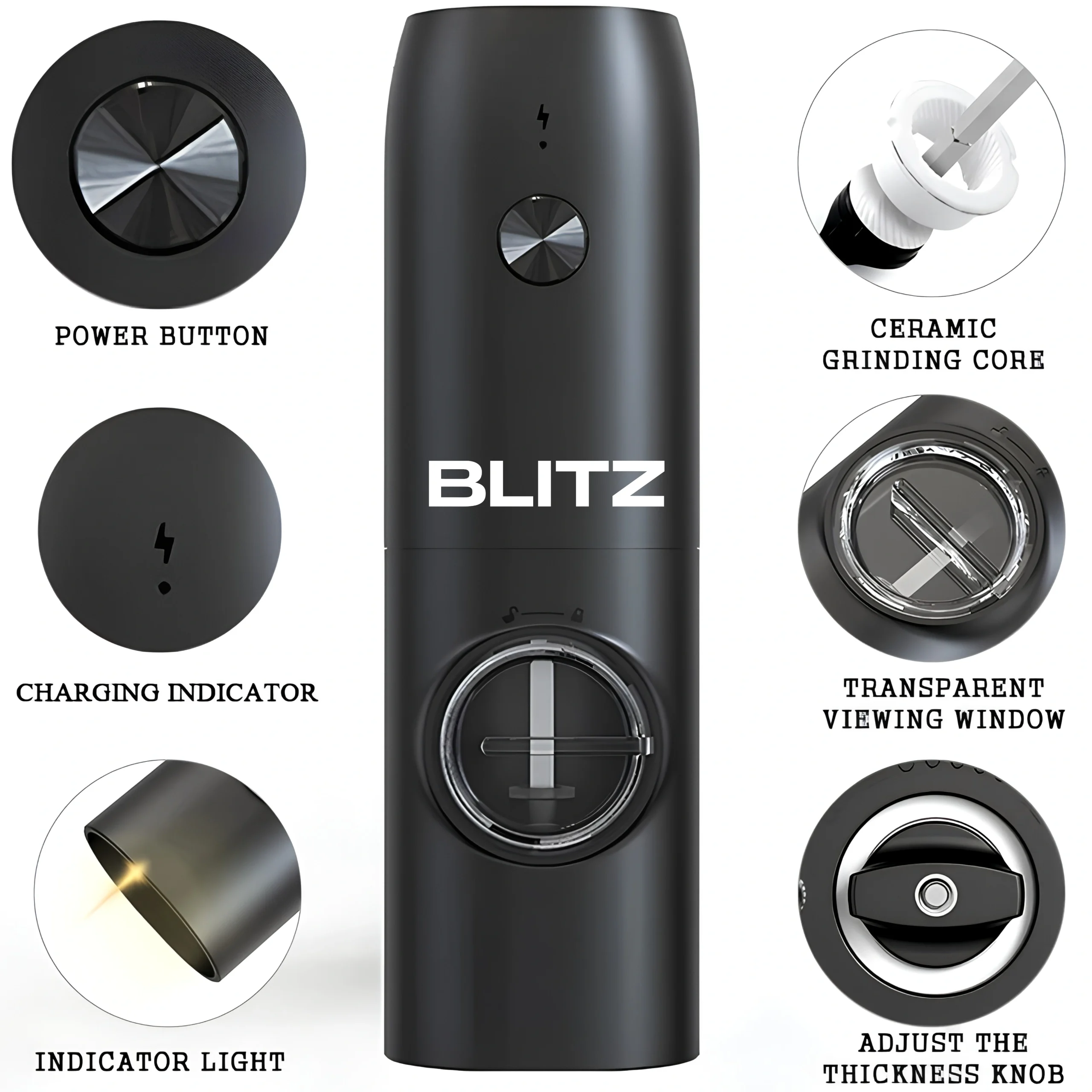 Blitz - Electric Salt and Pepper Grinder Set, Rechargeable - No Battery Needed - Large Capacity Automatic Salt Pepper Mill Grinder with Warm LED Light, Adjustable Coarseness Pepper Grinder for Kitchen - Tunisie