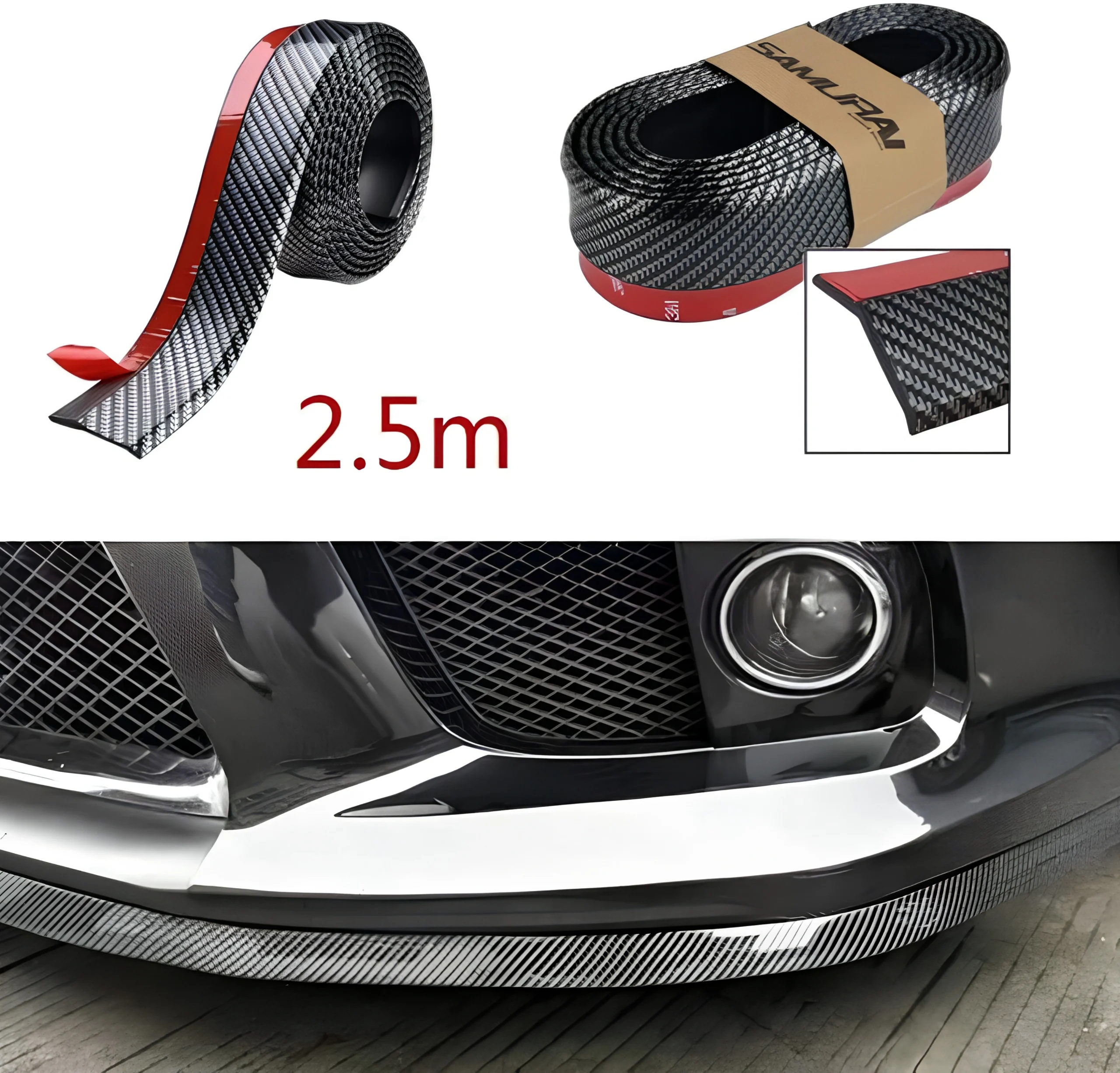 Lèvre de protection Multifonction universelle 2.5M en fibre de carbone Samurai pour voiture