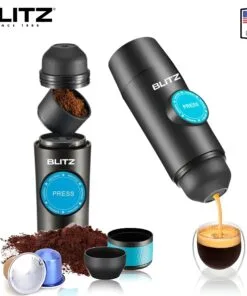 BLITZ - 4en1 Machine à café expresso Rechargeable portable sans fil avec bac à poudre/capsule brassage automatique, batterie 8h