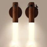 3en1 Veilleuse Murale LED en Bois Magnétique Sans Fil et Rechargeable avec Détecteur de Mouvement
