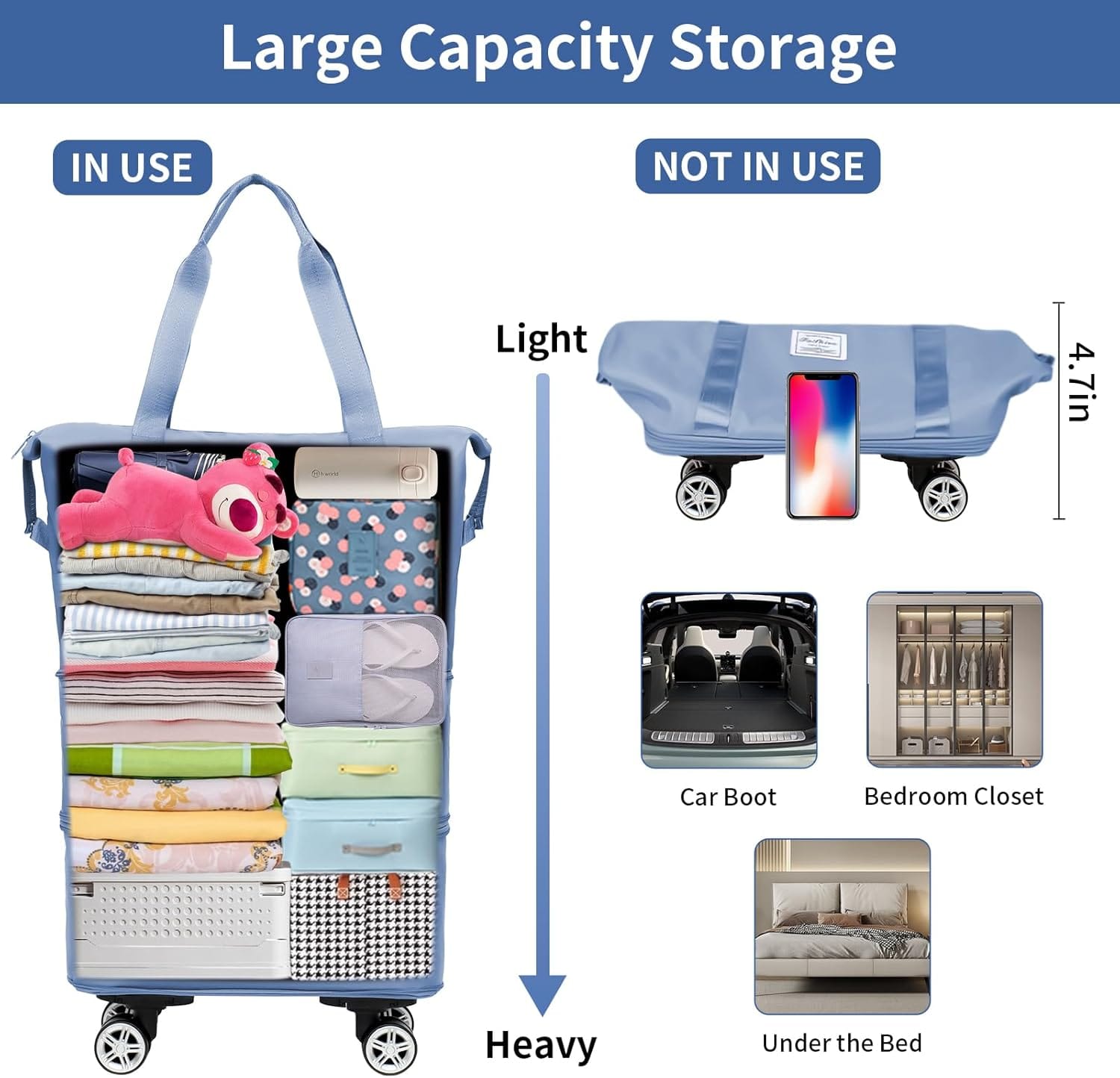 Converta BearBags® – 4en1 Sac De Voyage À Roulettes amovibles Unisexe Ultra-Léger Et Extensible Imperméable