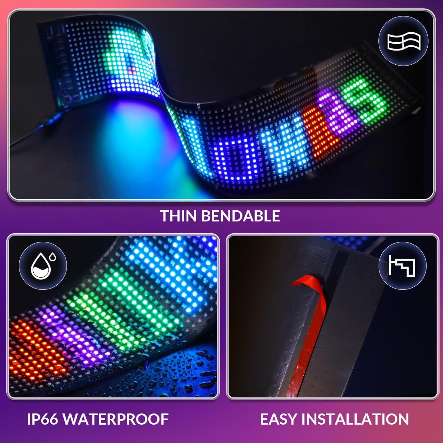 Multifonction Panneau d'affichage LED Flexible et Étanche Programmable par Application avec Télécommande