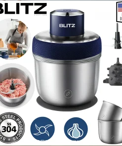 Blitz - 4 En 1 Hachoir Électrique Multifonction avec 2 Bols en Acier Inoxydable et éplucheur ail