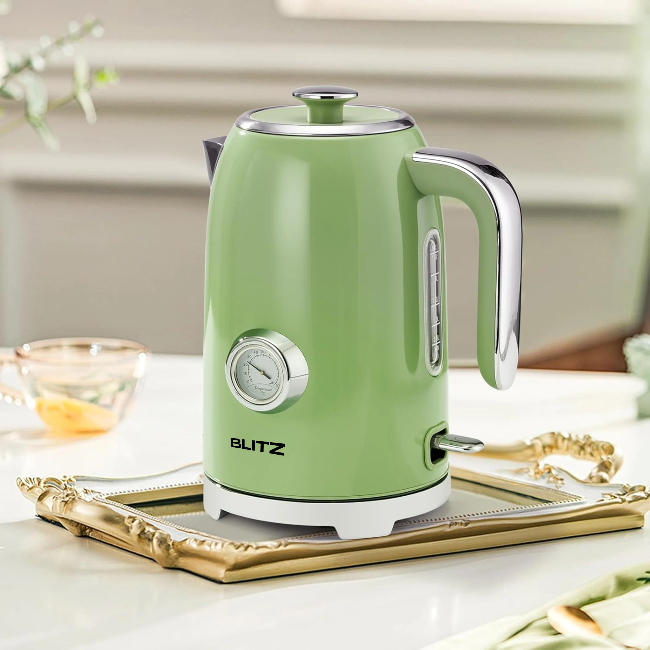 Blitz® - Bouilloire Électrique Rétro En Acier Inoxydable À Ébullition Rapide De 2200 W Et Capacité De 1,7L (Vert Vintage)