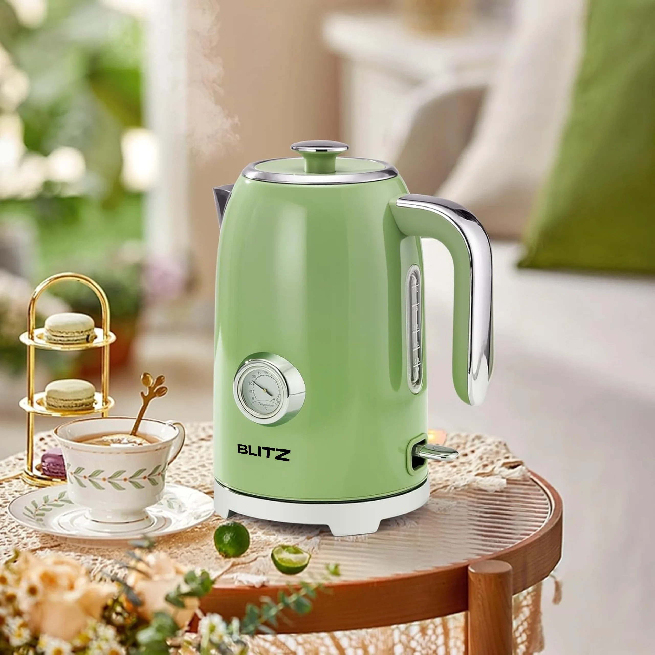 Blitz® - Bouilloire Électrique Rétro En Acier Inoxydable À Ébullition Rapide De 2200 W Et Capacité De 1,7L (Vert Vintage)