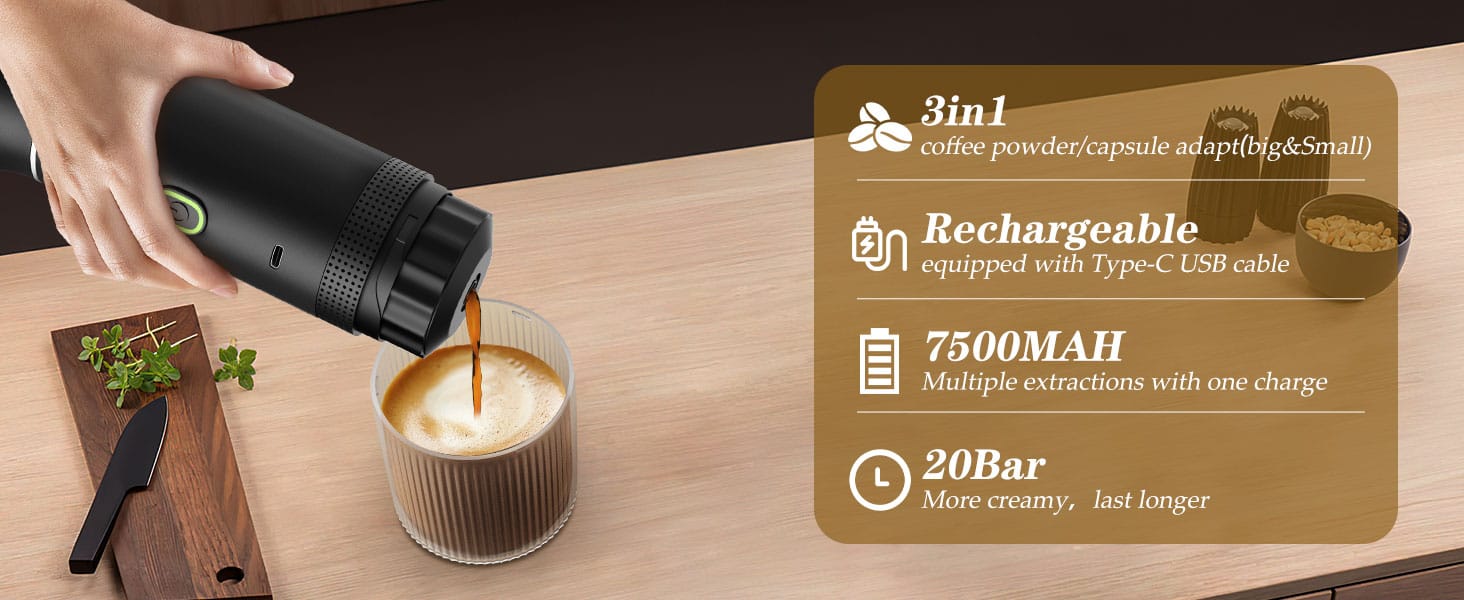Blitz® - 3 En 1 Machine à Café Espresso Portable Et Rechargeable Avec Chauffage Intégré