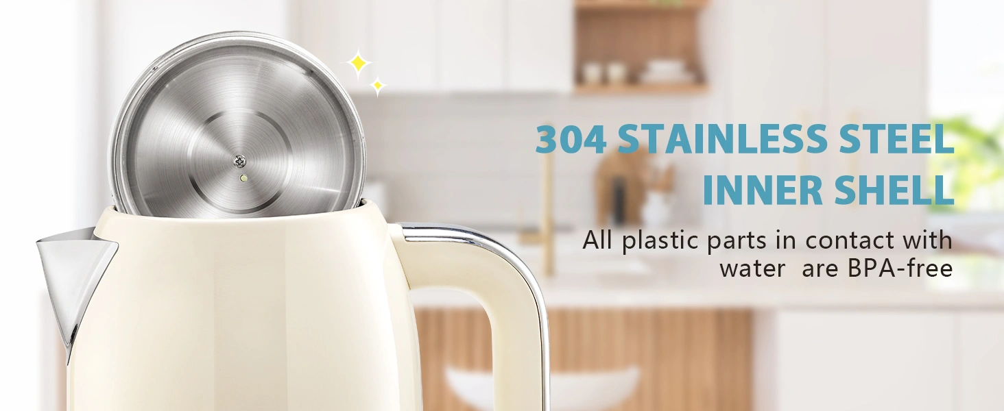 Blitz® – Retro Electric Kettle in Stainless Steel, Fast-Boil 2200W, 1.7L Capacity (Vintage Cream) - Tunisie Blitz® – Retro Electric Kettle in Stainless Steel, Fast-Boil 2200W, 1.7L Capacity (Vintage Cream) - Tunisie