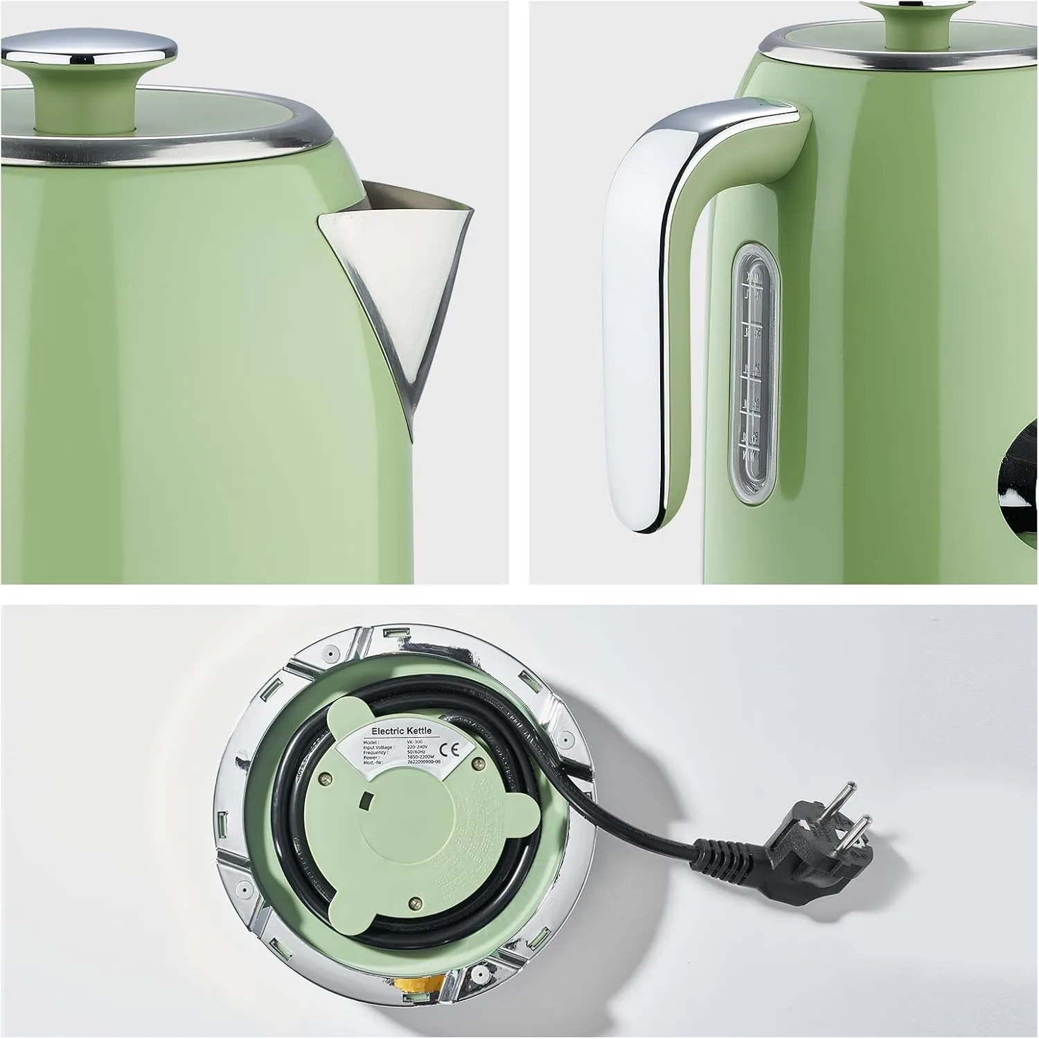 Blitz® - Bouilloire Électrique Rétro En Acier Inoxydable À Ébullition Rapide De 2200 W Et Capacité De 1,7L (Vert Vintage)