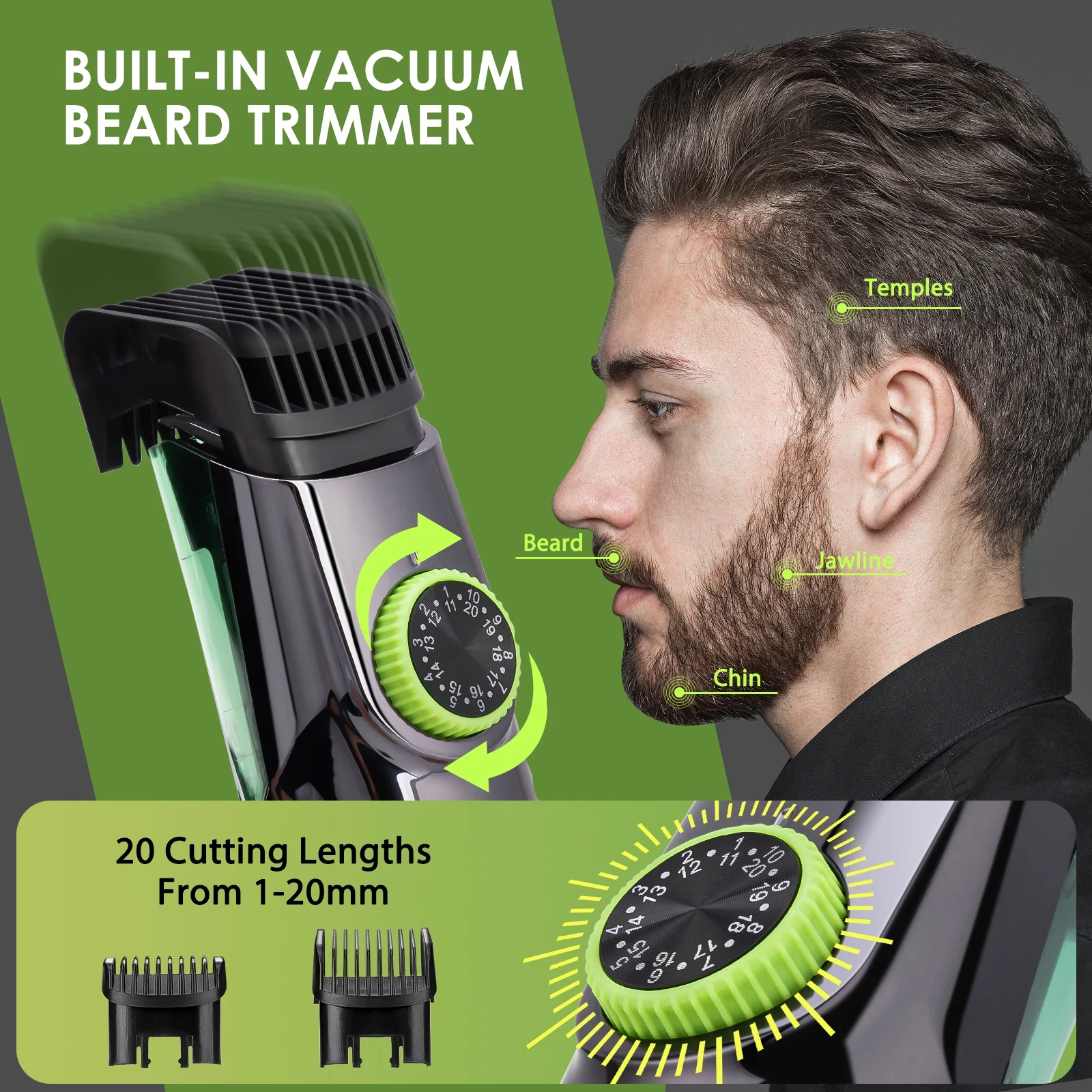 Blitz® -2 En 1 Tondeuse sans fil avec Aspiration Intégrée Rechargeable et Étanche Pour Un Rasage Propre et Précis