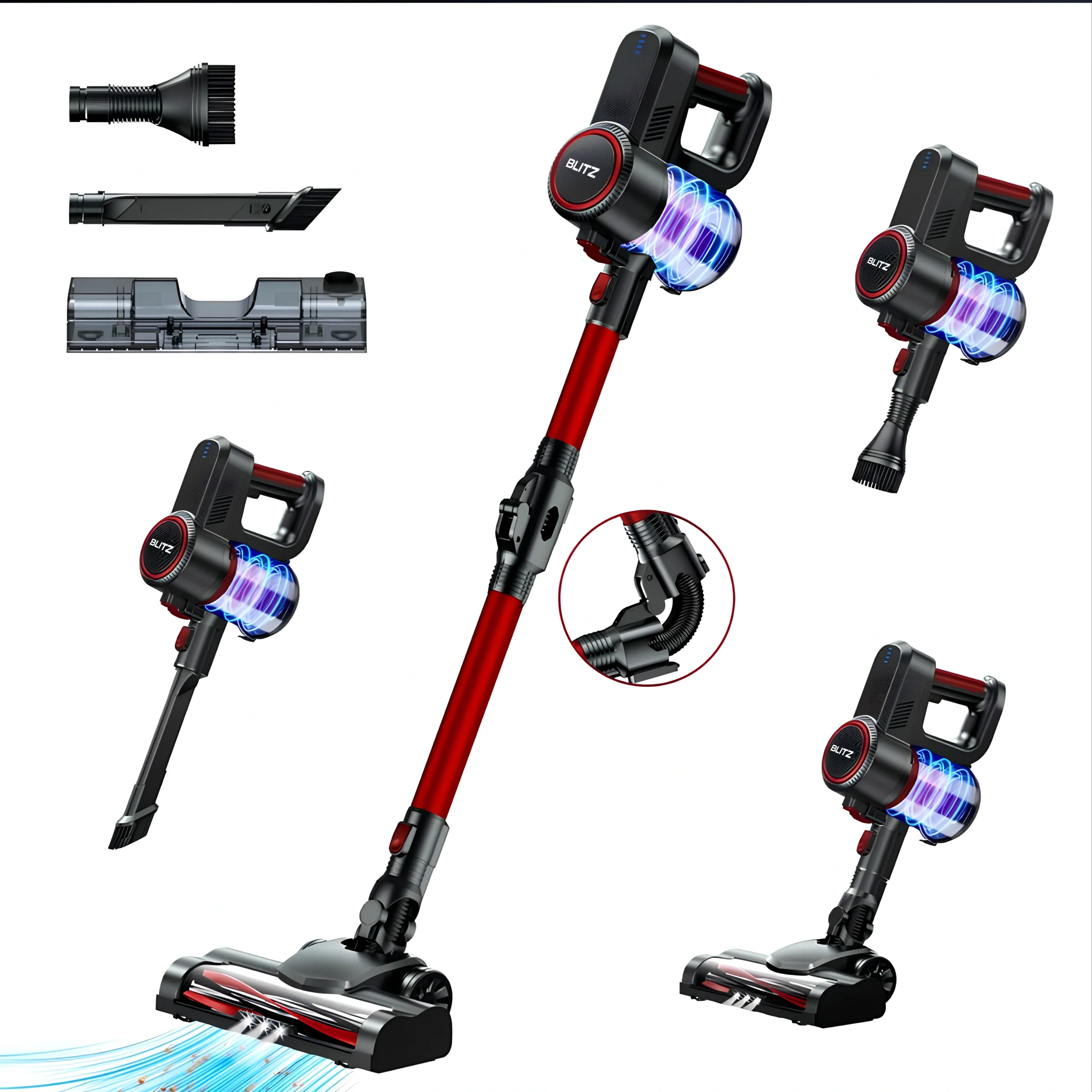 Blitz® - 5 En 1 Aspirateur Balai Sans Fil Puissant 30Kpa Léger Et Silencieux Avec Eclairage LED