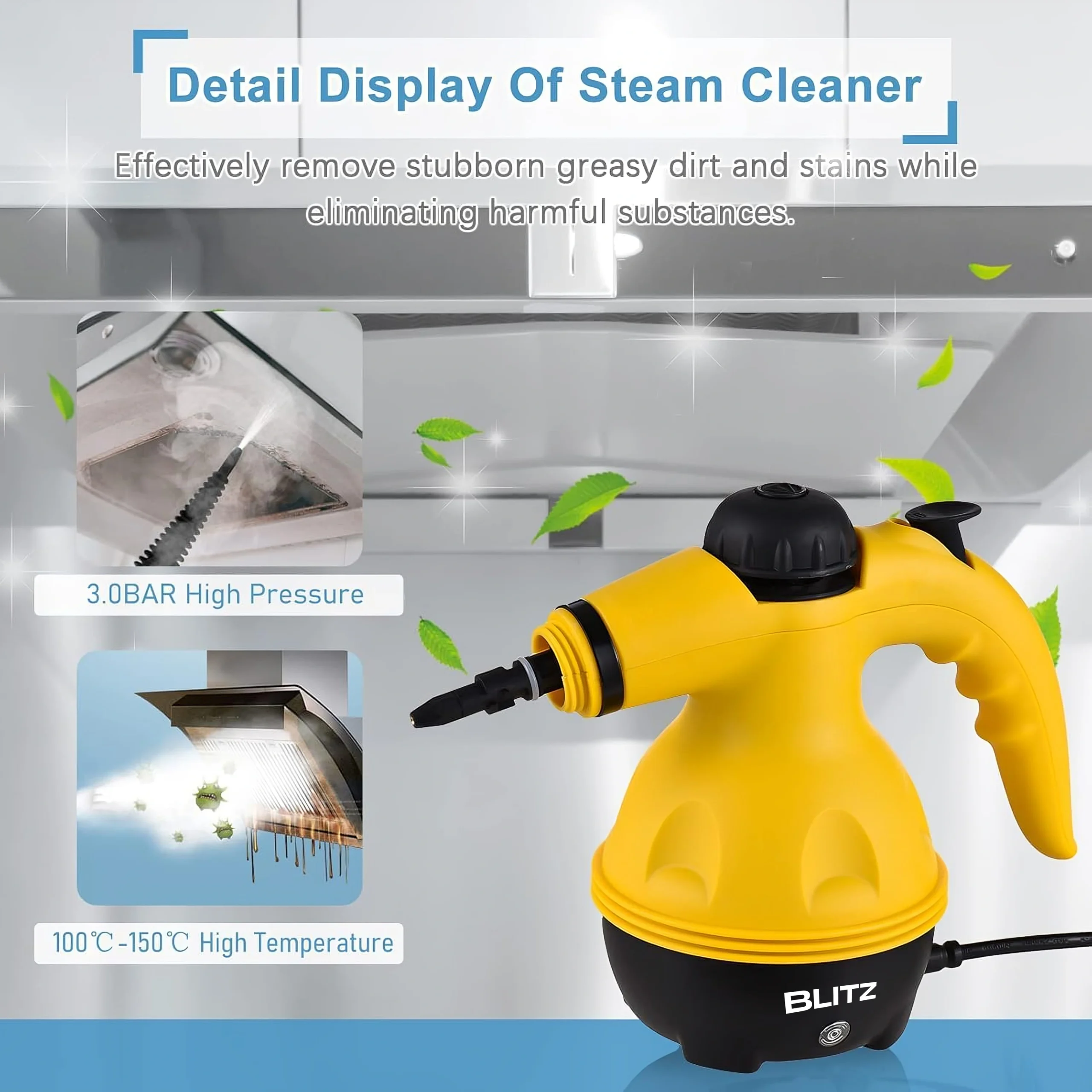 Blitz® - 9 En 1 Nettoyeur Vapeur à Main à Haute Pression Portable Et Multifonction Pour Un Nettoyage Écologique