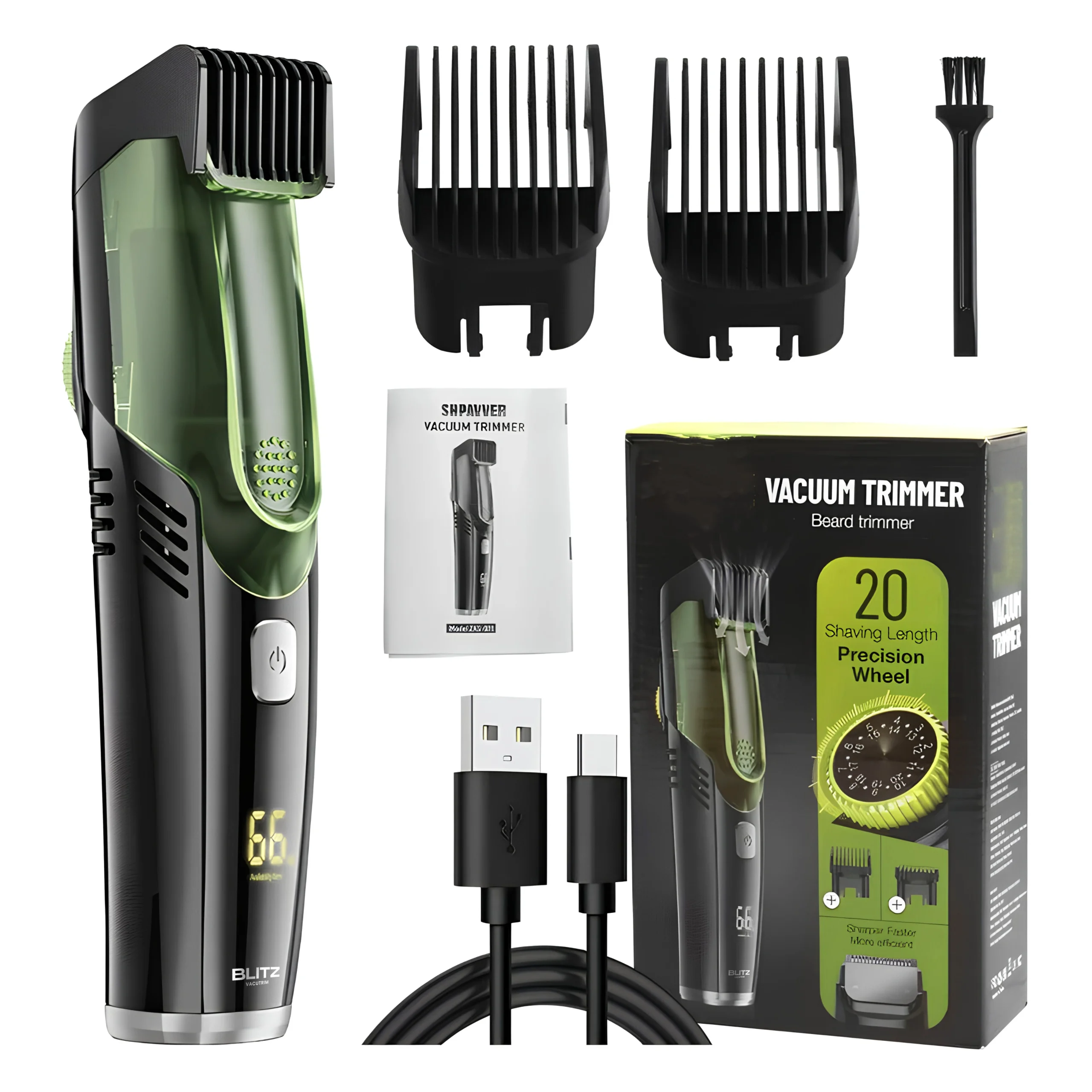 Blitz® -2 En 1 Tondeuse sans fil avec Aspiration Intégrée Rechargeable et Étanche Pour Un Rasage Propre et Précis