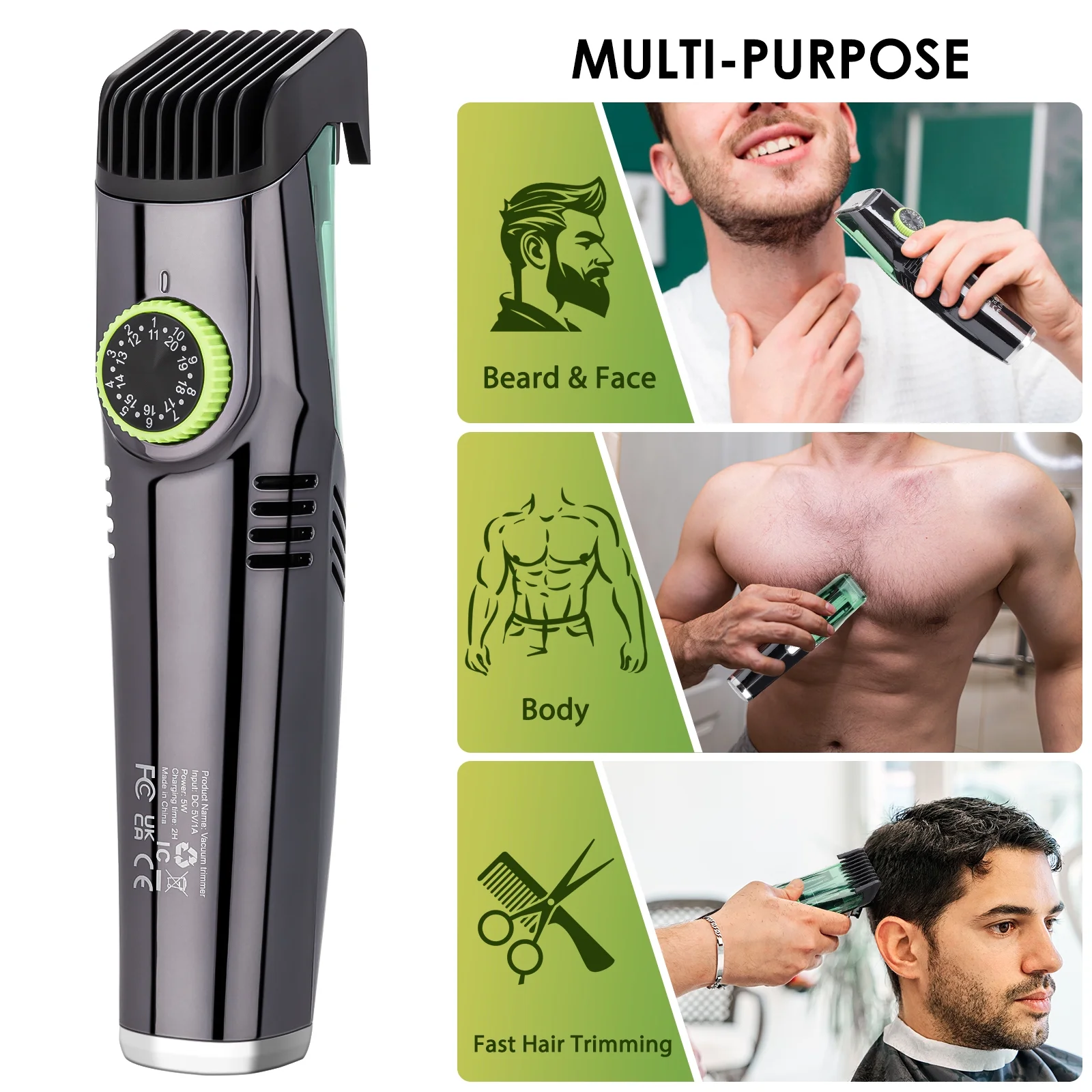 Blitz® -2 En 1 Tondeuse sans fil avec Aspiration Intégrée Rechargeable et Étanche Pour Un Rasage Propre et Précis