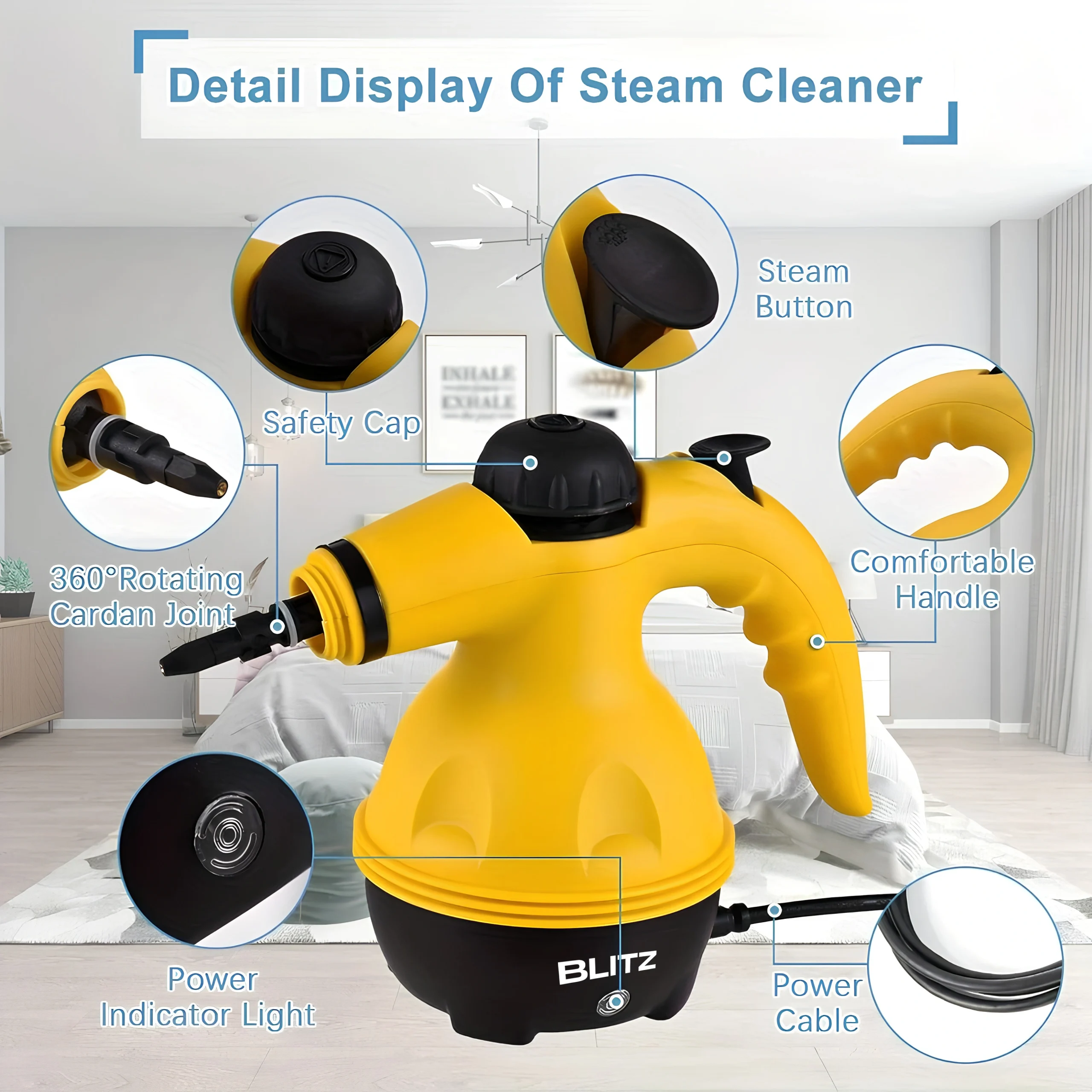 Blitz® - 9 En 1 Nettoyeur Vapeur à Main à Haute Pression Portable Et Multifonction Pour Un Nettoyage Écologique