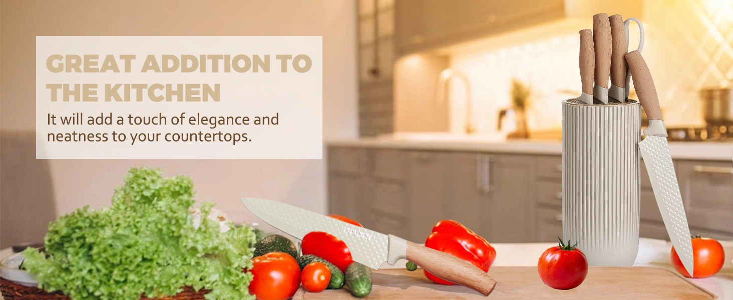 Set de 5 Couteaux de Cuisine en Acier Inoxydable avec Support | Lames Anti-Rouille Ultra-Tranchantes pour Maison et Restaurant