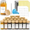 Set de 24 Pots à Épices en Verre avec Couvercles Bambou Pour Rangement Élégant Et Hermétique