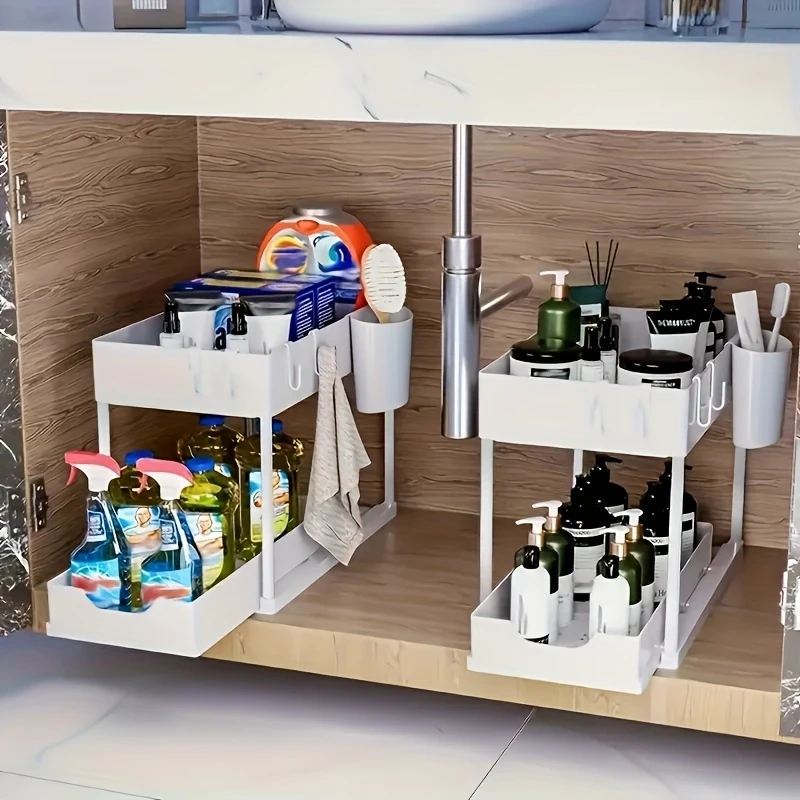 Organisateur Sous Évier 2 Niveaux Avec Tiroirs Coulissants – Rangement Cuisine & Salle De Bain Multifonction