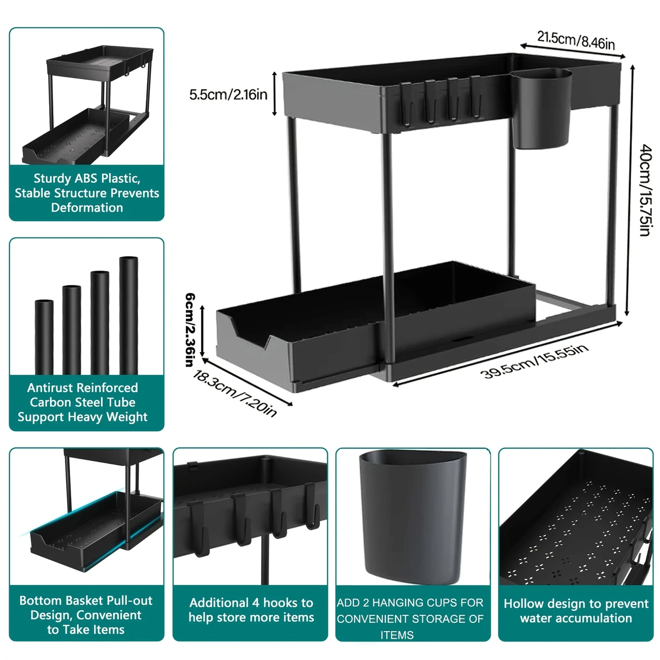 Organisateur Sous Évier 2 Niveaux Avec Tiroirs Coulissants – Rangement Cuisine & Salle De Bain Multifonction