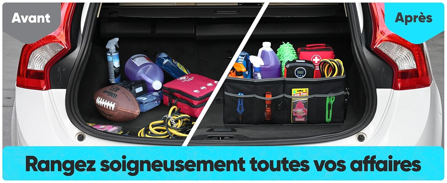 Organiseur Coffre Voiture Multifonction Pliable et Renforcé Pour Rangement Robuste Avec Poignées & Poches