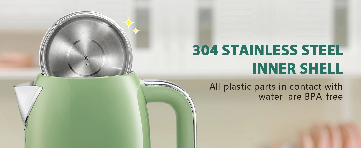 Blitz® – Retro Electric Kettle in Stainless Steel, Fast-Boil 2200W, 1.7L Capacity (Vintage Green) - Tunisie Blitz® – Retro Electric Kettle in Stainless Steel, Fast-Boil 2200W, 1.7L Capacity (Vintage Green) - Tunisie