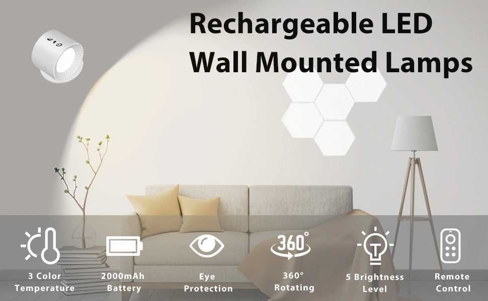Applique LED Murale Sans Fil Rechargeable Avec Télécommande – Éclairage Tactile & Pivotant 360°