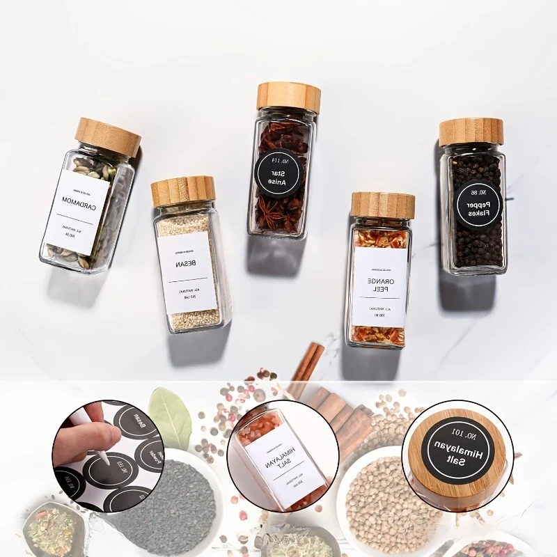 Set de 24 Pots à Épices en Verre avec Couvercles Bambou Pour Rangement Élégant Et Hermétique
