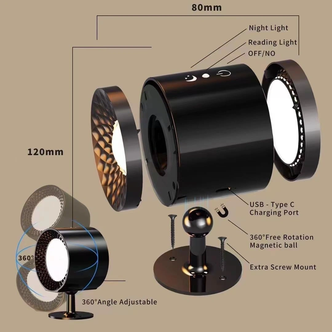 Applique LED Murale Sans Fil Rechargeable Avec Télécommande – Éclairage Tactile & Pivotant 360°