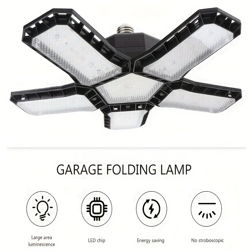 Lumière de Garage LED 5 En 1 Déformable 120W Éclairage Ultra-Lumineux avec Panneaux Réglables – E27 6500K