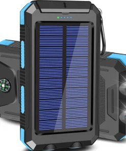 Power Bank Solaire 20000mAh Étanche Avec LED Ultra-Puissante Et 2 Ports USB  Idéal Camping & Urgence