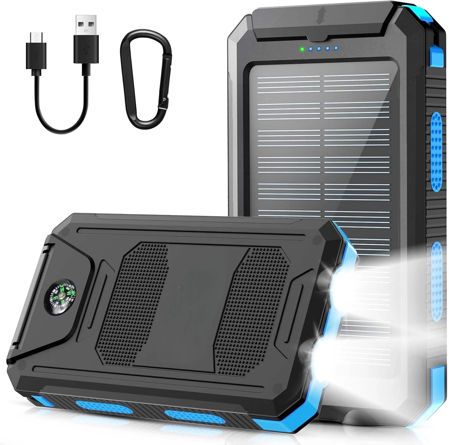 Power Bank Solaire 20000mAh Étanche Avec LED Ultra-Puissante Et 2 Ports USB Idéal Camping & Urgence