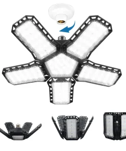 Lumière de Garage LED 5 En 1 Déformable 120W  Éclairage Ultra-Lumineux avec Panneaux Réglables – E27 6500K
