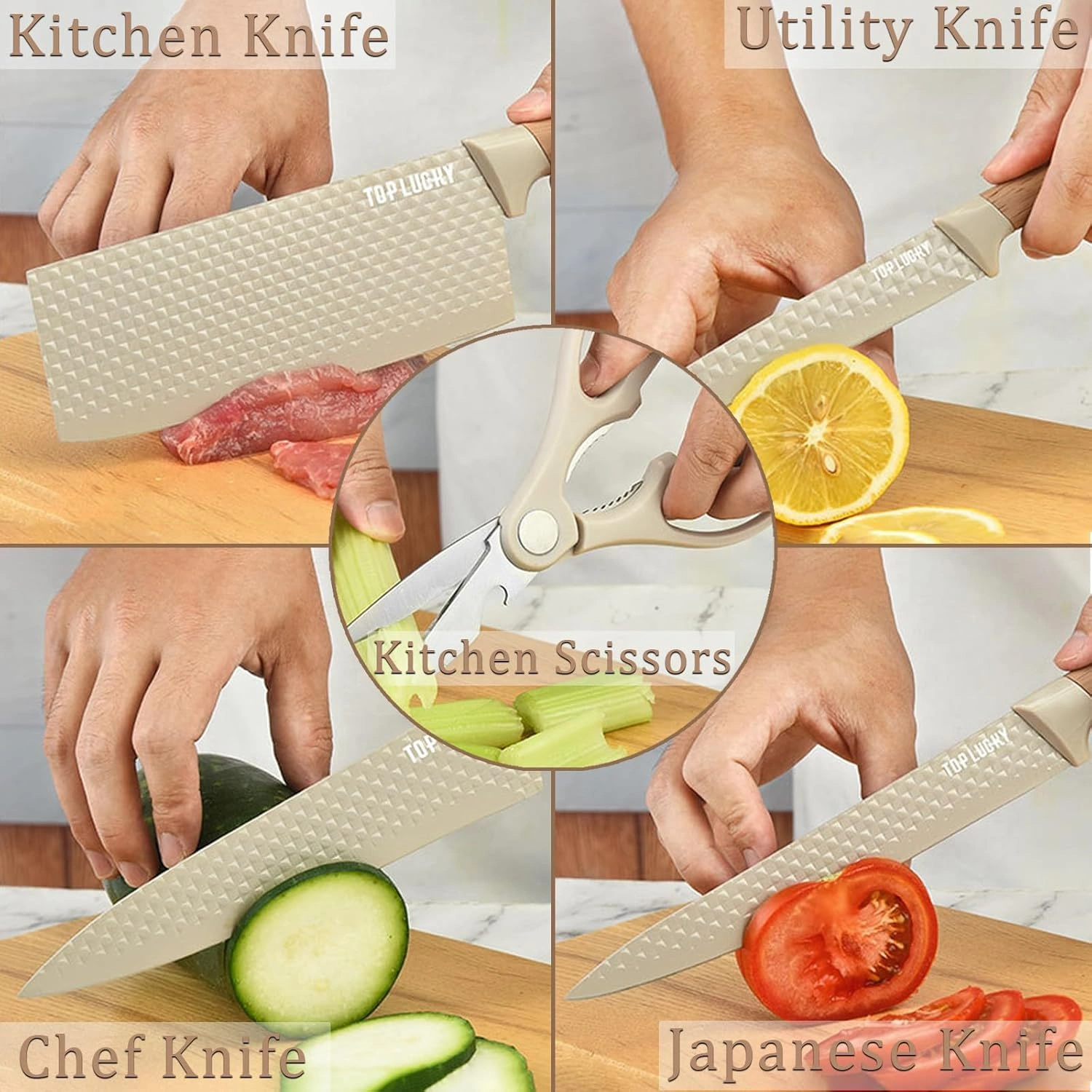 Set de 5 Couteaux de Cuisine en Acier Inoxydable avec Support | Lames Anti-Rouille Ultra-Tranchantes
