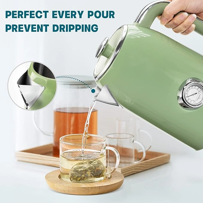 Blitz® - Bouilloire Électrique Rétro En Acier Inoxydable À Ébullition Rapide De 2200 W Et Capacité De 1,7L (Vert Vintage)