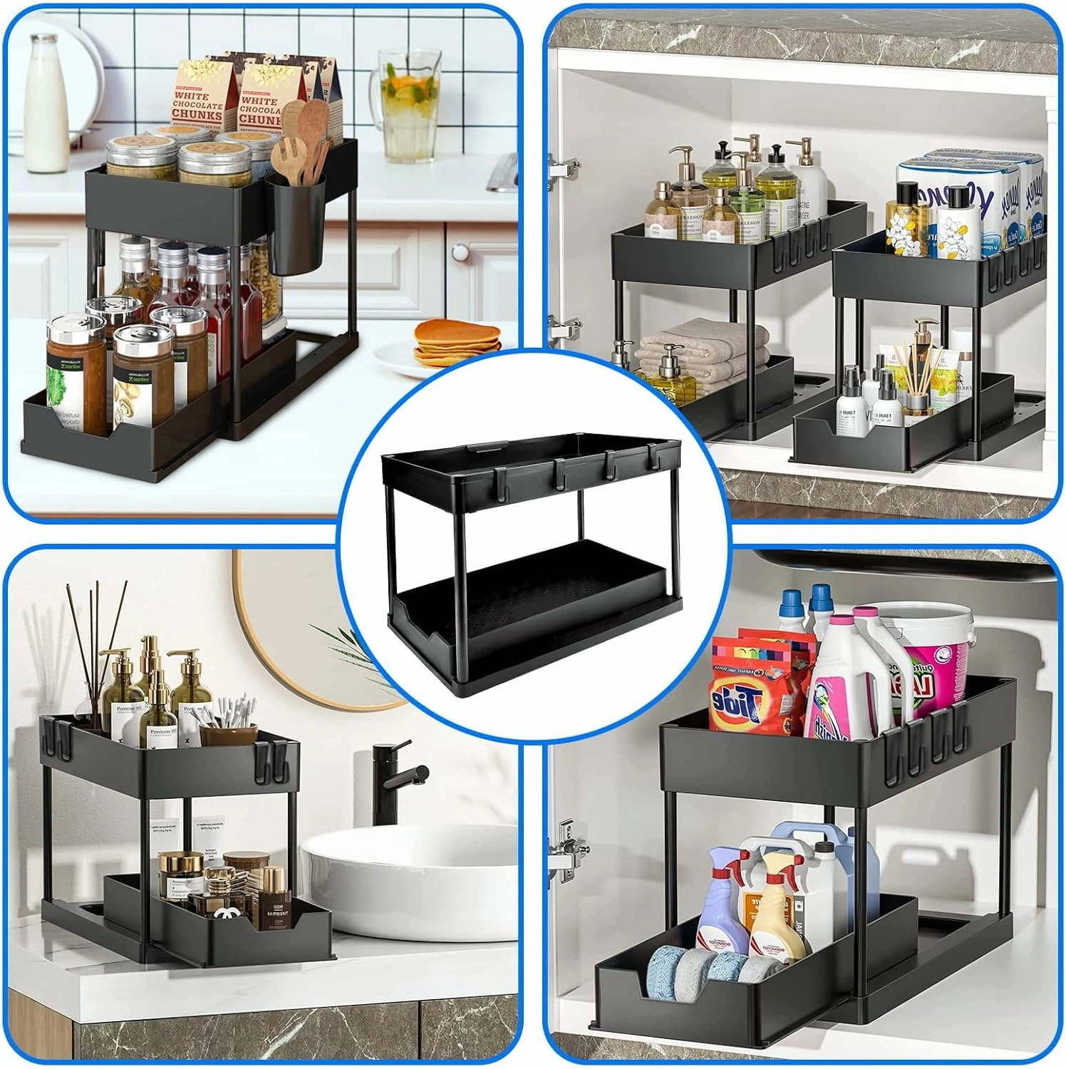 Organisateur Sous Évier 2 Niveaux Avec Tiroirs Coulissants – Rangement Cuisine & Salle De Bain Multifonction