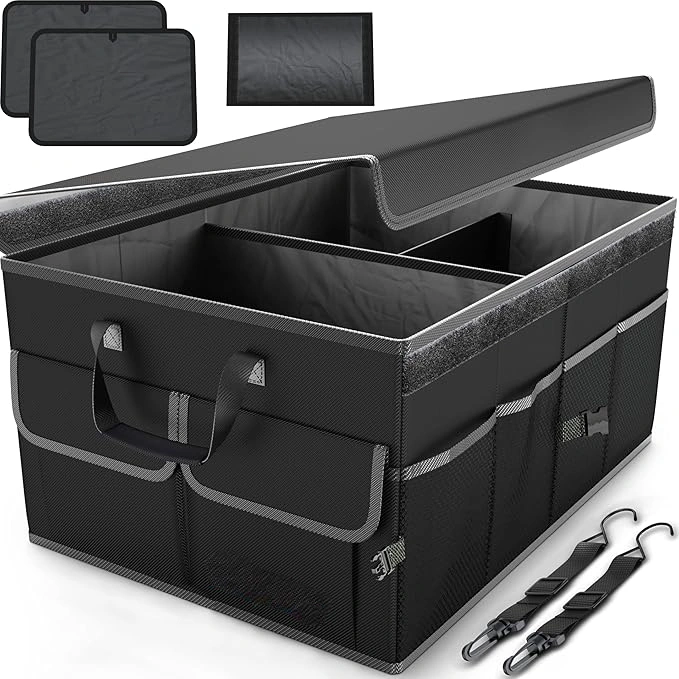 Organiseur Coffre Voiture Multifonction Pliable et Renforcé Pour Rangement Robuste Avec Poignées & Poches