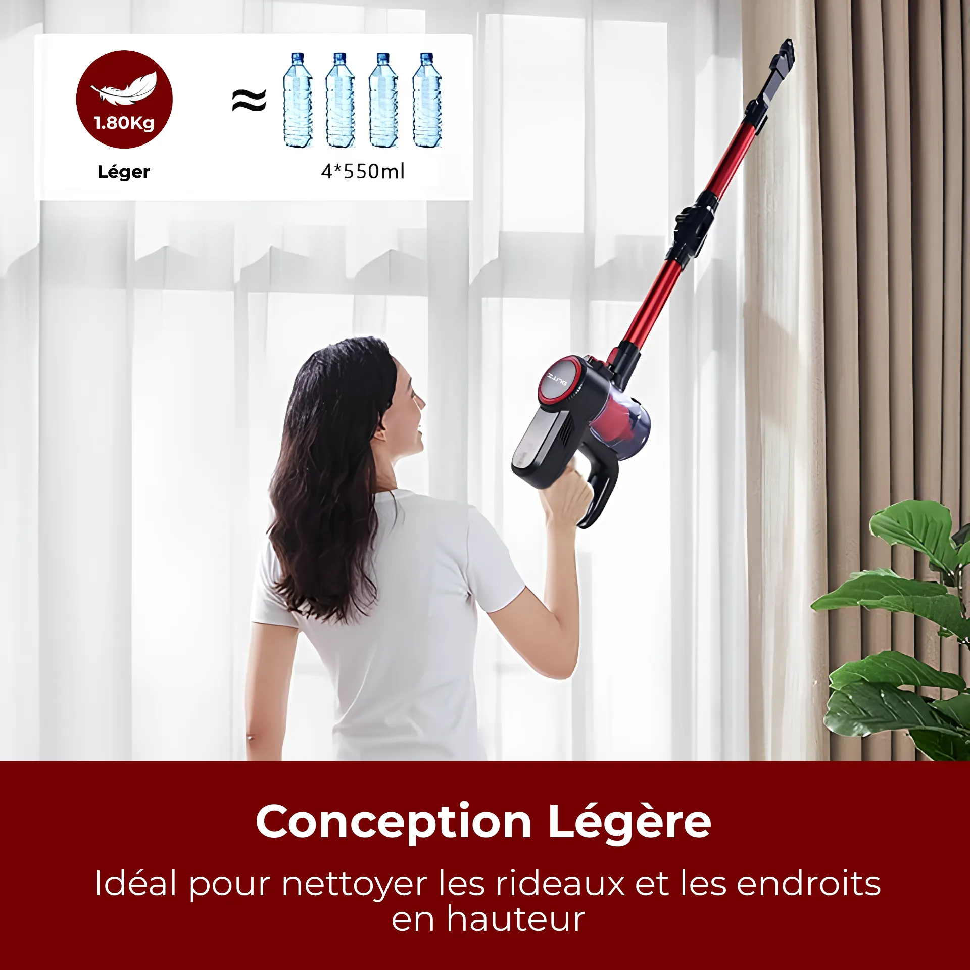 Blitz® 5-en-1 Aspirateur Sec & Eau Sans Fil – 1500 W Puissant, Léger, Silencieux avec Détecteur de Microbes