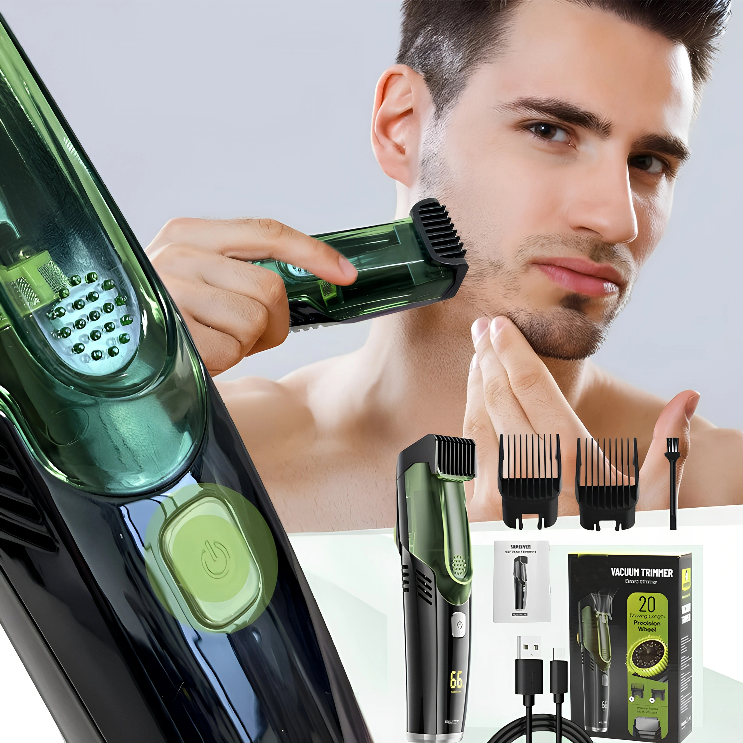 Blitz® -2 En 1 Tondeuse sans fil avec Aspiration Intégrée Rechargeable et Étanche Pour Un Rasage Propre et Précis