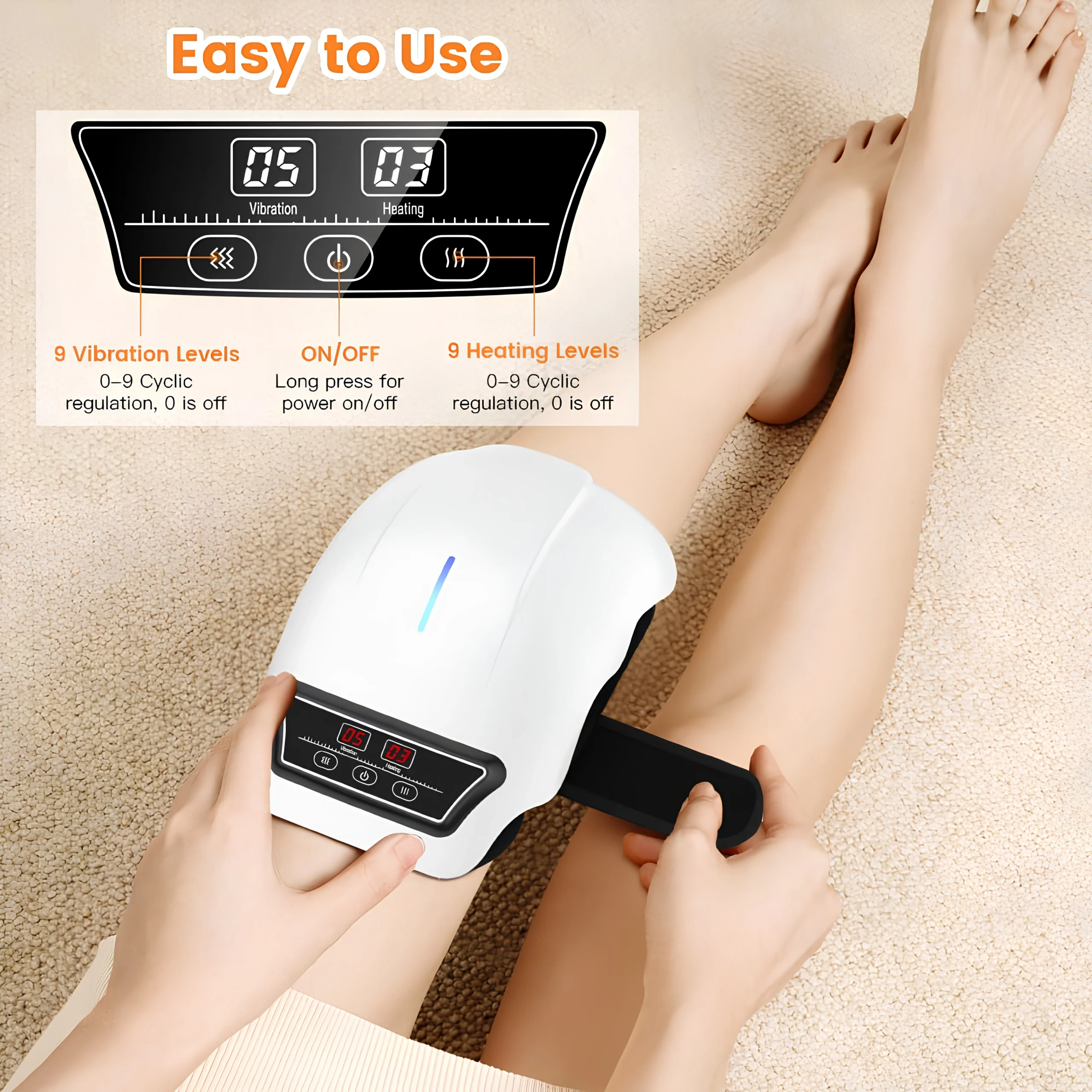 3 En 1 Masseur de Genoux Intelligent Sans Fil Chauffant Et Vibrant pour Douleurs Articulaires Avec 9 Modes De Massage