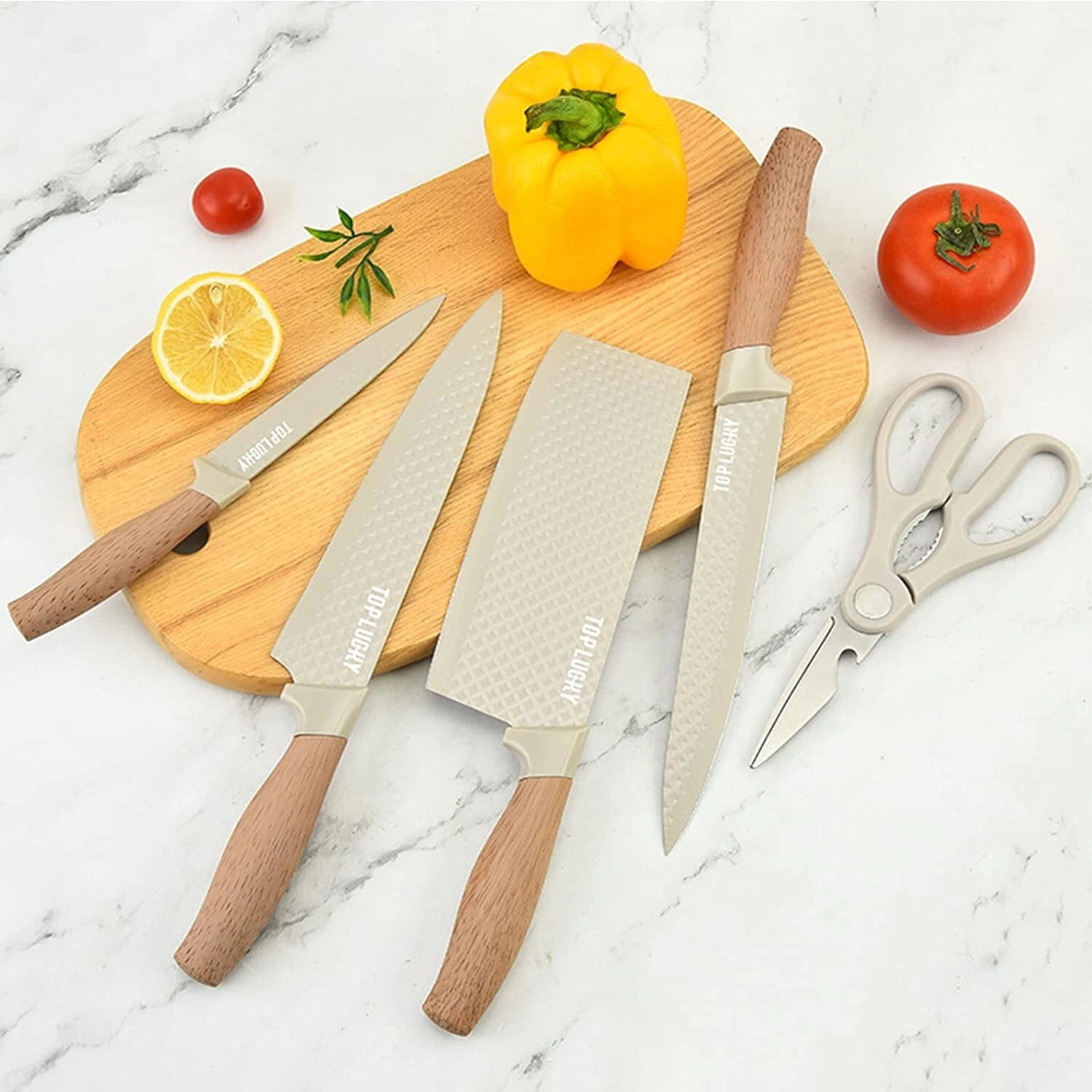 Set de 5 Couteaux de Cuisine en Acier Inoxydable avec Support | Lames Anti-Rouille Ultra-Tranchantes