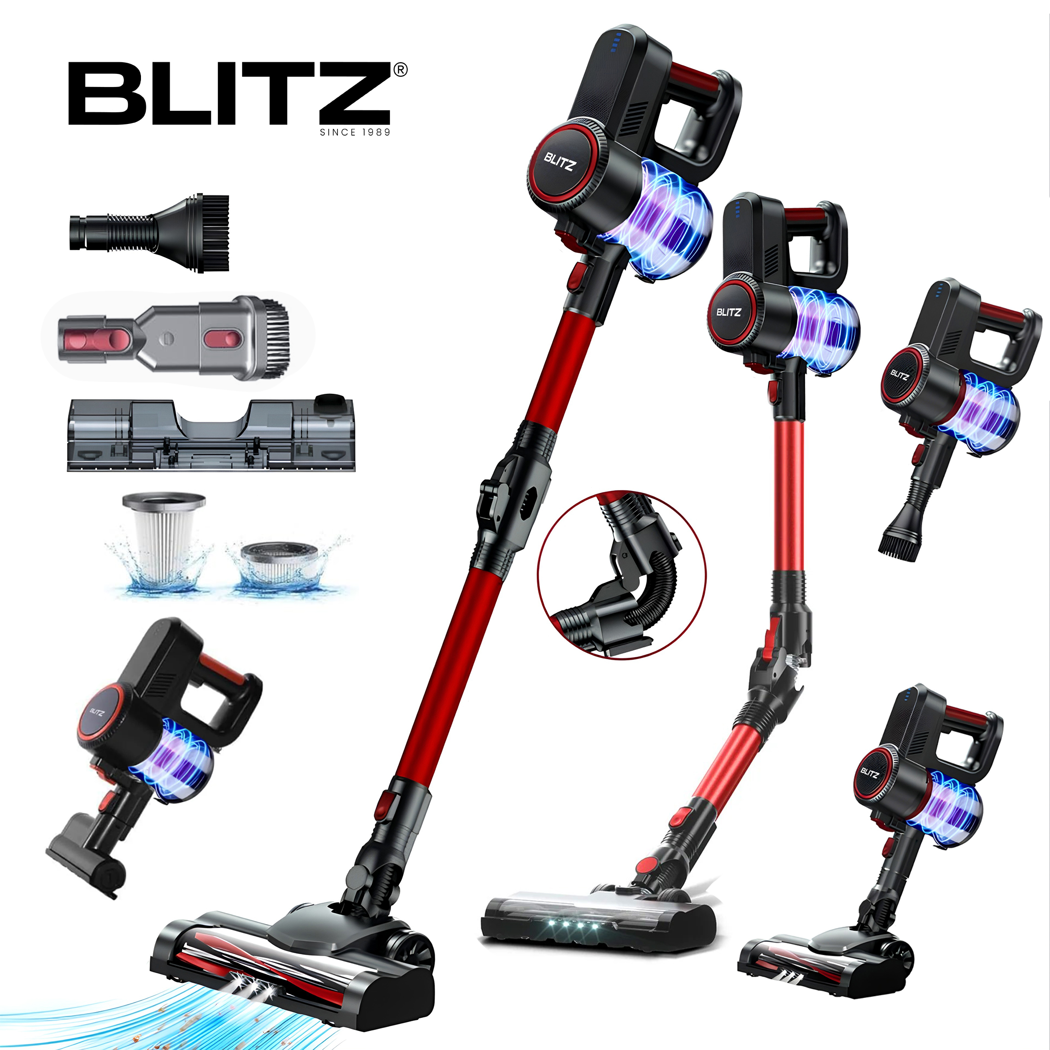 Blitz® 5-en-1 Aspirateur Sec & Eau Sans Fil – 1500 W Puissant, Léger, Silencieux avec Détecteur de Microbes