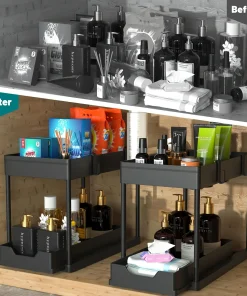 Organisateur Sous Évier 2 Niveaux Avec Tiroirs Coulissants – Rangement Cuisine & Salle De Bain Multifonction