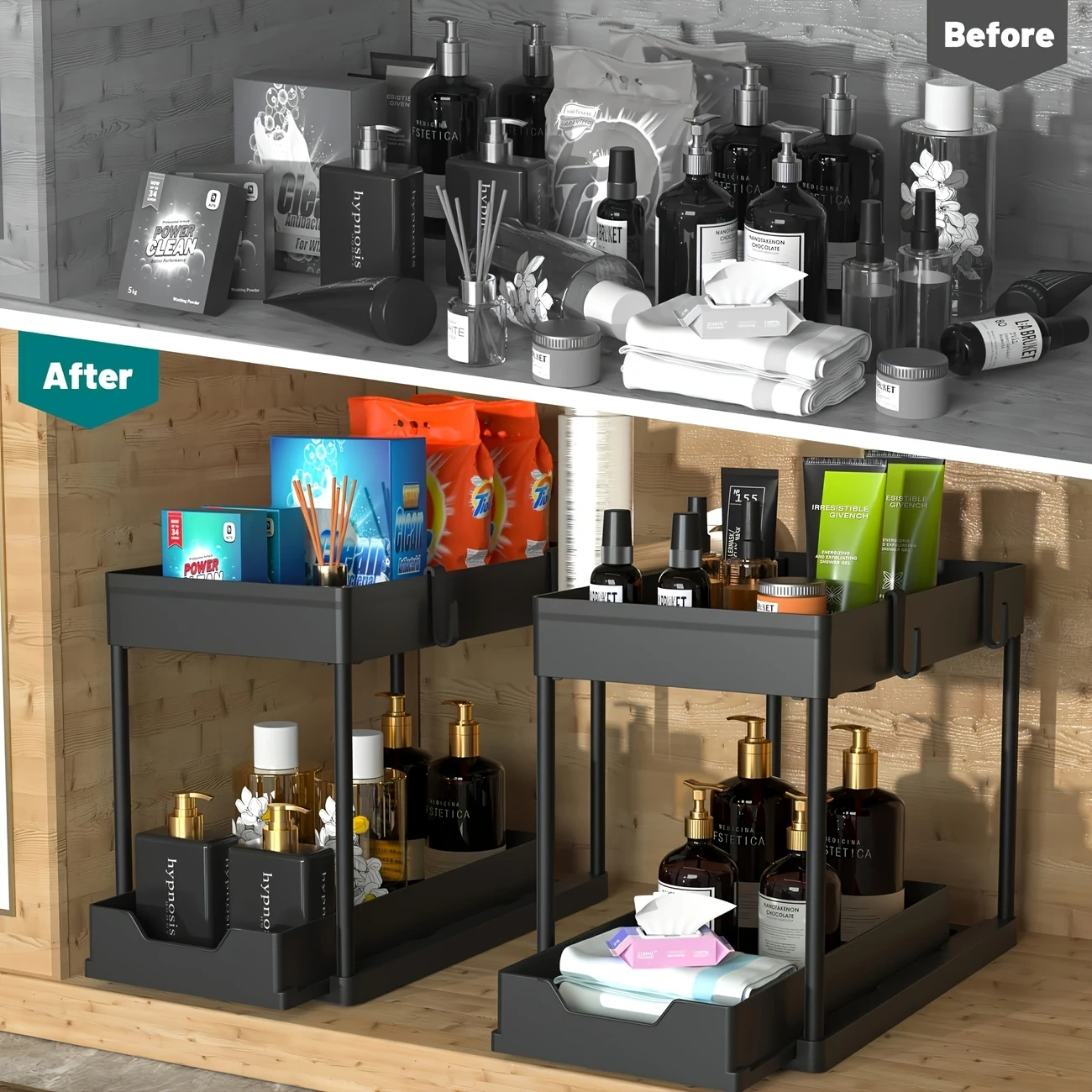 Organisateur Sous Évier 2 Niveaux Avec Tiroirs Coulissants – Rangement Cuisine & Salle De Bain Multifonction
