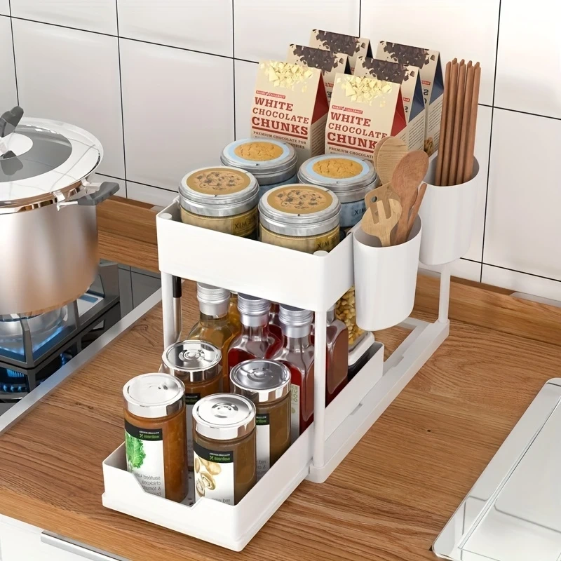 Organisateur Sous Évier 2 Niveaux Avec Tiroirs Coulissants – Rangement Cuisine & Salle De Bain Multifonction