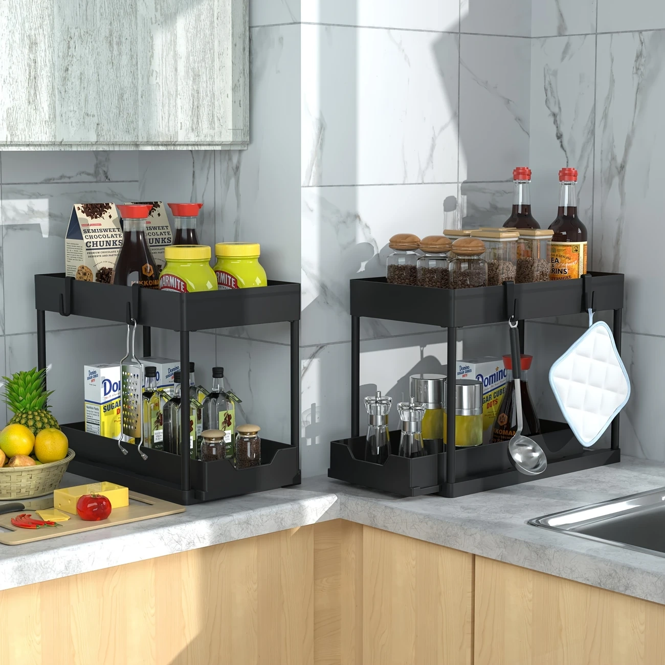 Organisateur Sous Évier 2 Niveaux Avec Tiroirs Coulissants – Rangement Cuisine & Salle De Bain Multifonction