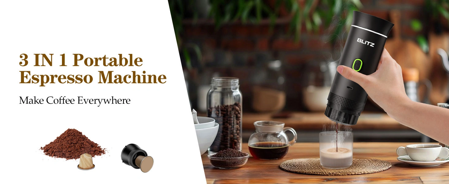 Blitz® - 3 En 1 Machine à Café Espresso Portable Et Rechargeable Avec Chauffage Intégré