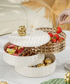 Boîte De Rangement Rotative à 360 ° Multi-Couches avec Couvercle Élégant pour Table Salon