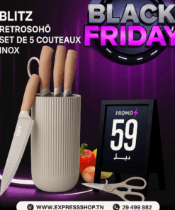 BLITZ Retrosohoo Set de 5 Couteaux de Cuisine en Inox avec Support | Lames Anti-Rouille Japonais