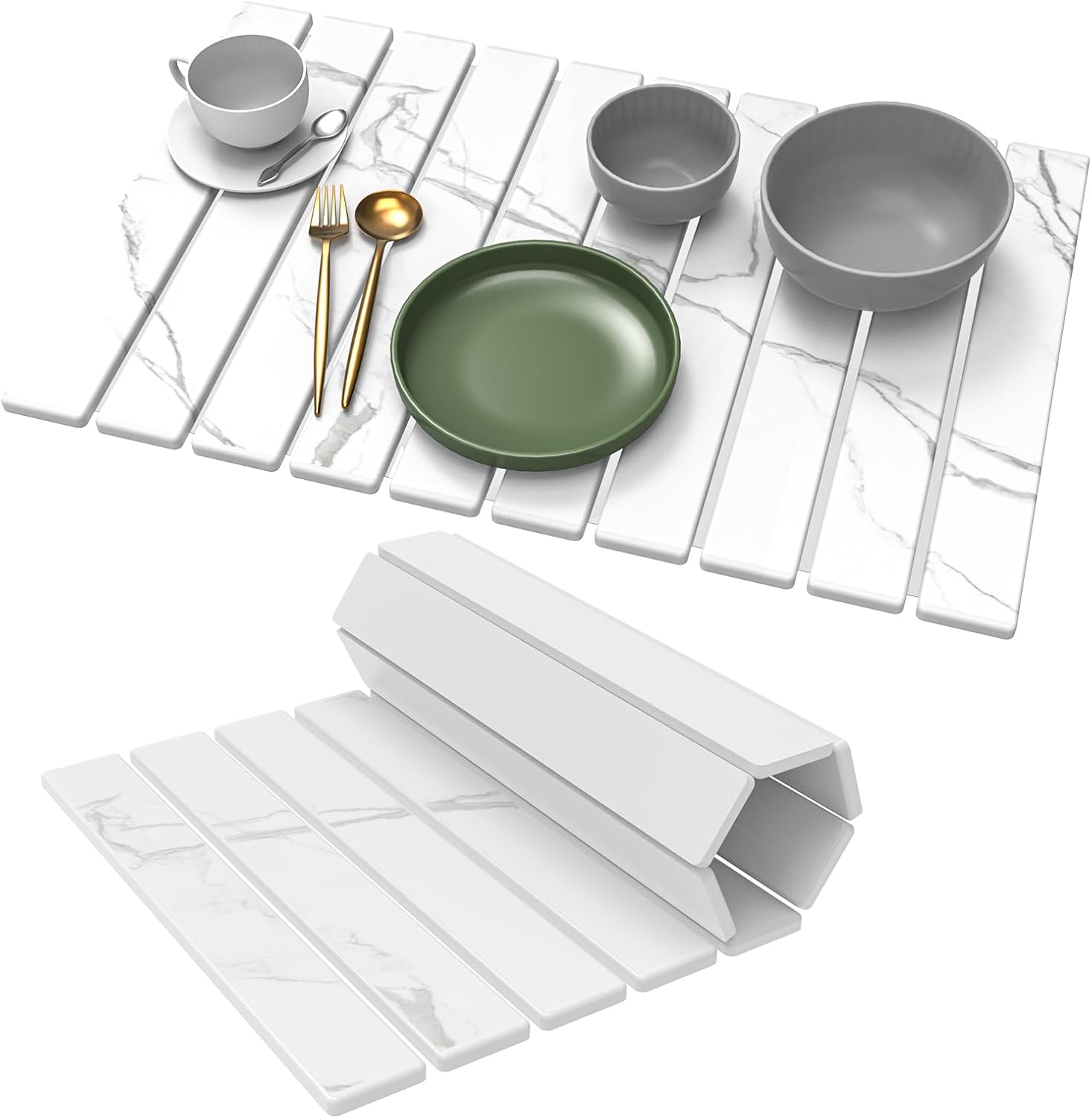 2en1 Tapis Égouttoir Vaisselle Absorbant Antidérapant - Séchage Rapide & Lavable Pour Cuisine