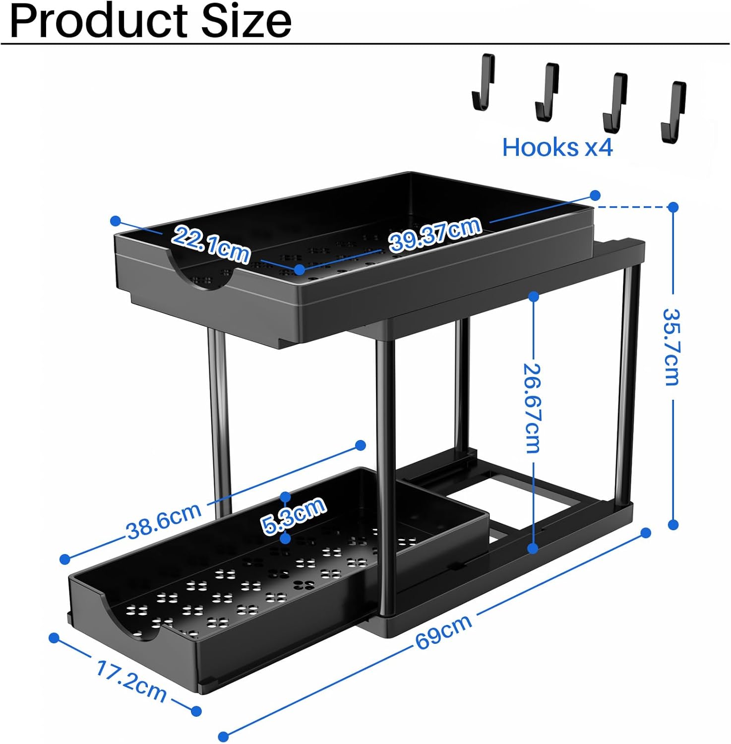 Organisateur Sous Évier 2 Niveaux Avec Tiroirs Coulissants – Rangement Cuisine & Salle De Bain Multifonction³